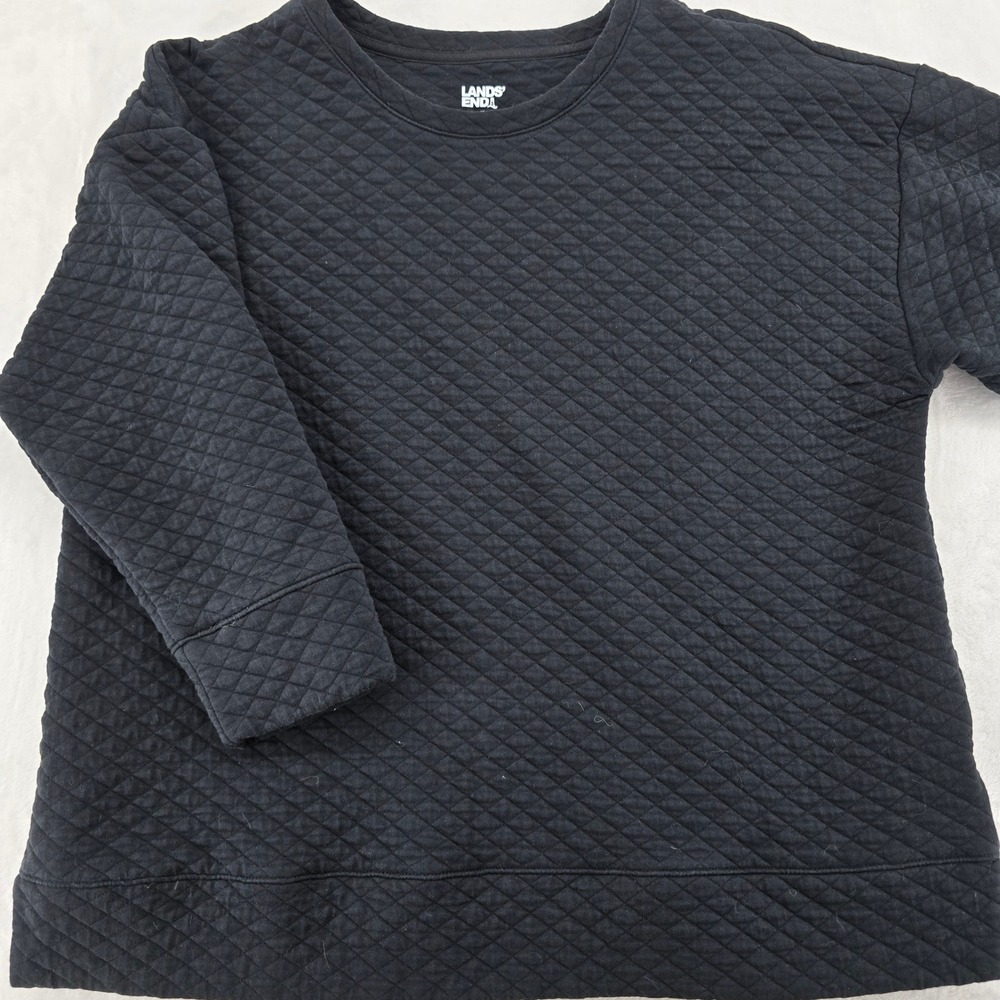 Lands' End Sweatshirt Womens XL Sweatshirt Black Quilted Diamond Crewneck 6893